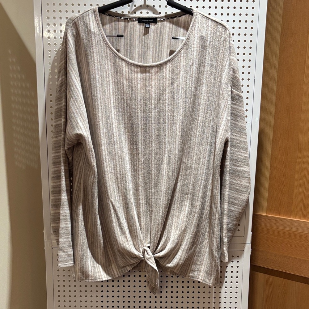 Verve Ami Beige Striped Long Sleeve Top